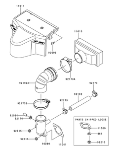 Kawasaki Fr600v-As06 Air Filter And Muffler Diagram and Parts List for XT2-LX42KW (Carb-13WGA1CS210)(2015) Cub Cadet Lawn Tractor